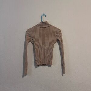 Ribbed Tan Turtleneck T-shirt